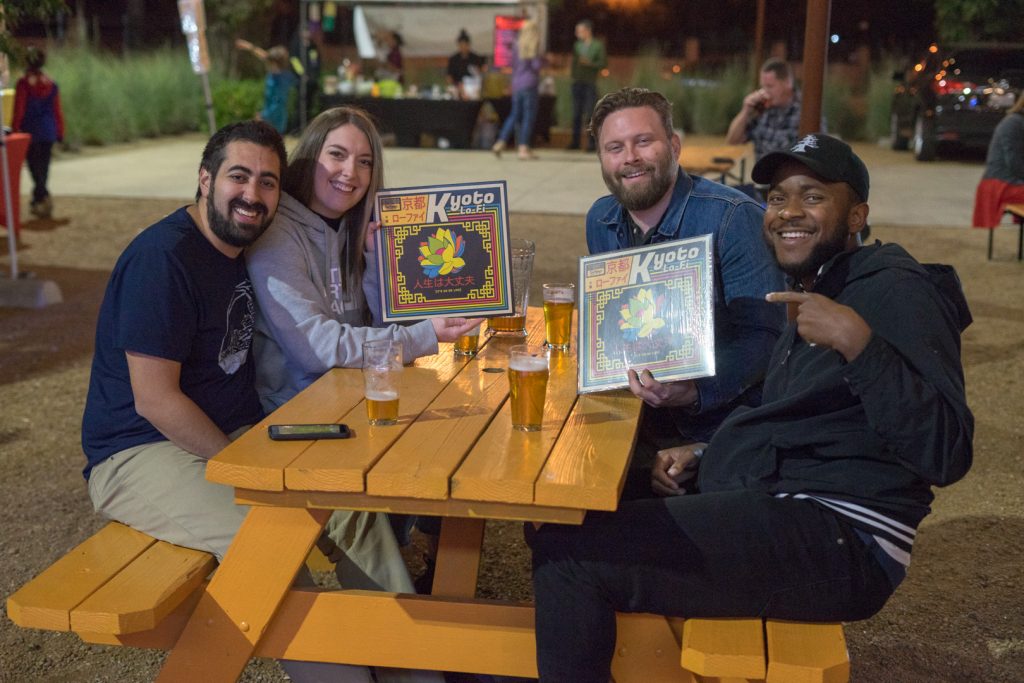 (left to right) Taylor Youssefi, Marissa Walden, Justin Hayden, and Benedict Dike showing off  Kyoto Lo-Fi's record.  Photo: Jessica Waffles