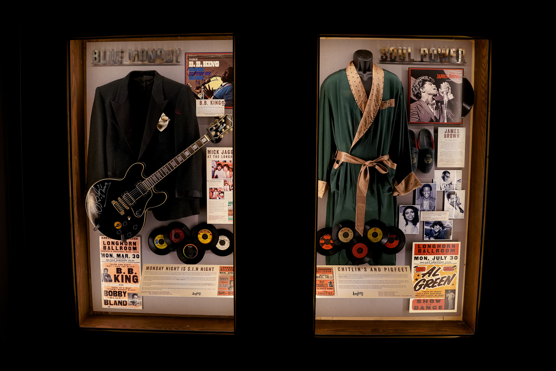 Two shadow boxes with music history artifacts