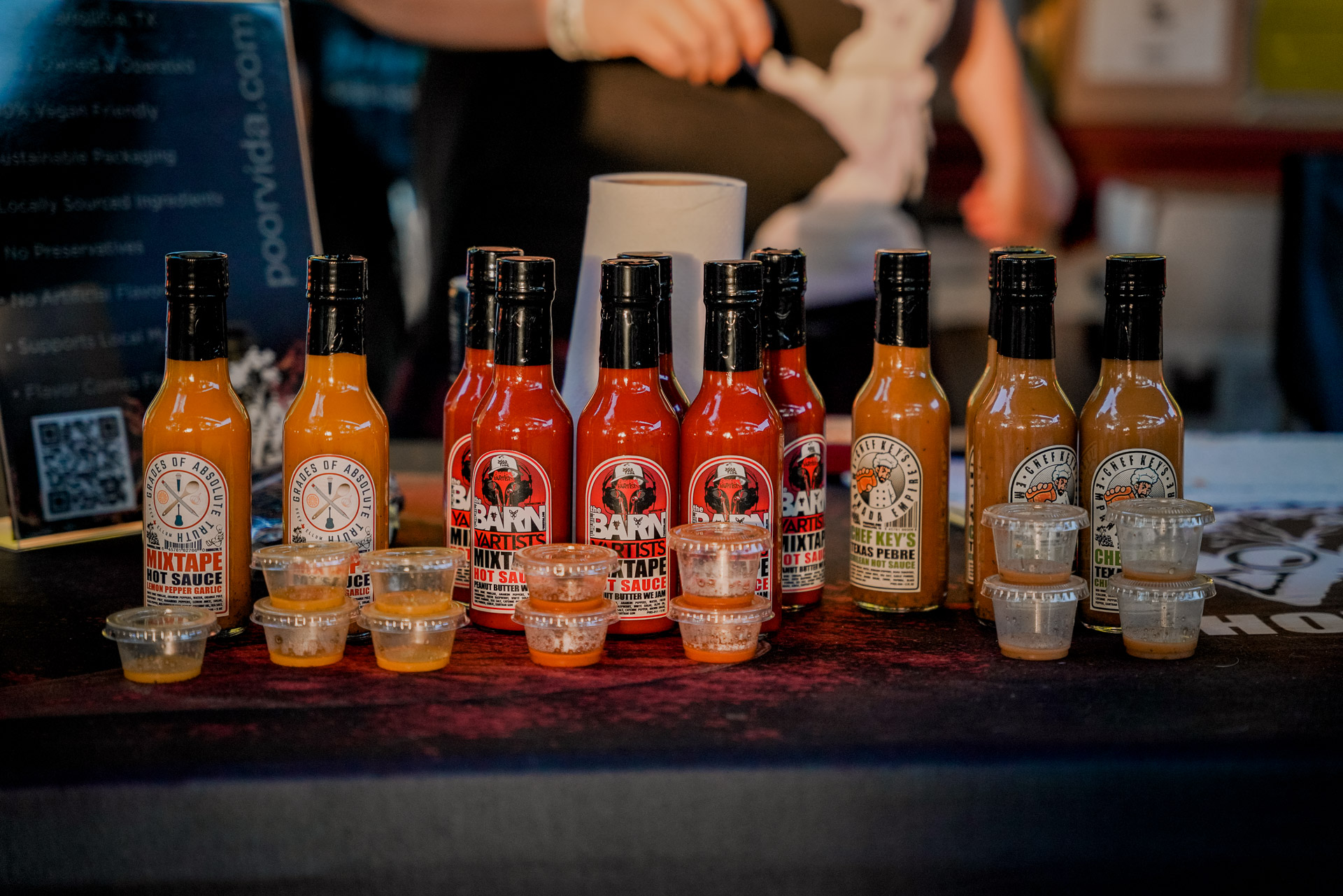 A display of hot sauces